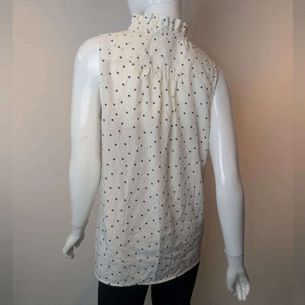 J. Crew Cream Sleeveless Ruffle Neck Polka Dot Blouse - Picture 6 of 7